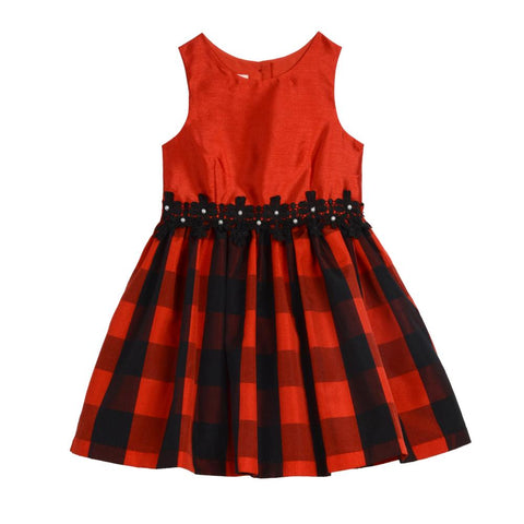 red and black check frock