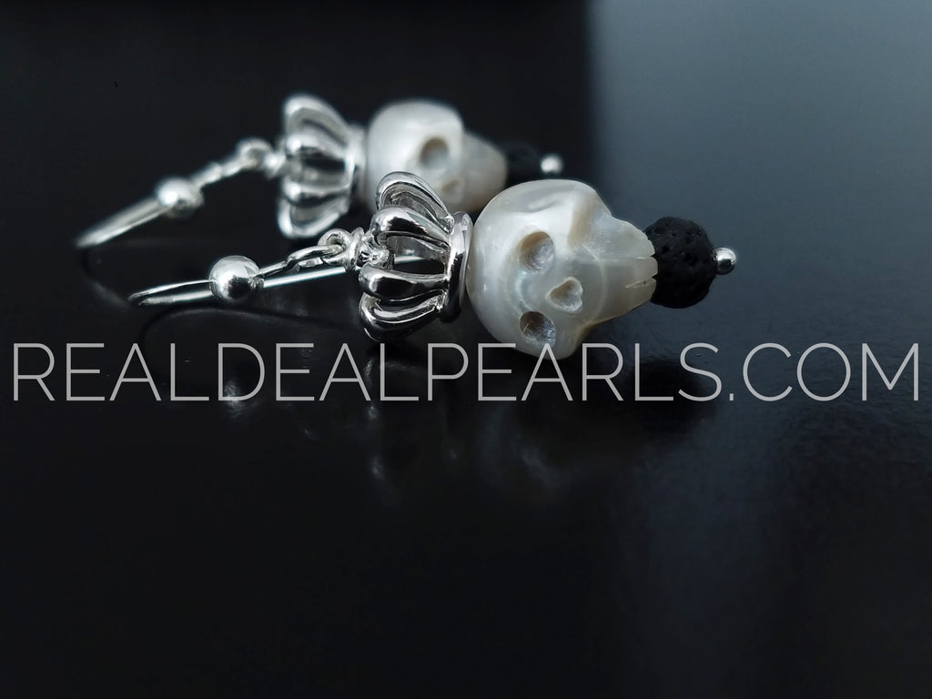 pearl skull earrings