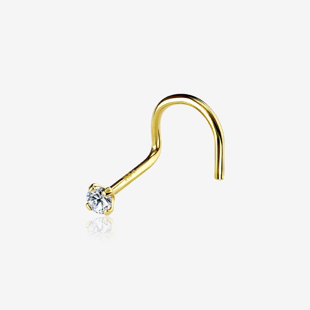 14 Karat Gold Prong Set Gem Sparkle Nose Screw Ring