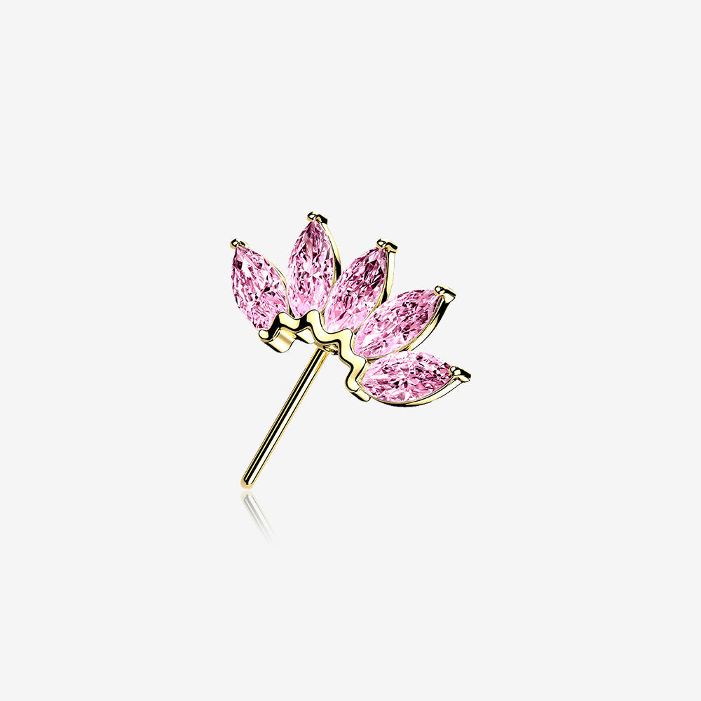 14 Karat Gold OneFit Threadless Brilliant Marquise Sparkle Flower Front Facing Part