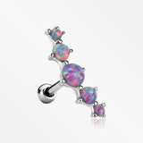 Fire Opal Journey Curve Prong Set Cartilage Tragus Barbell Earring-Purple Opal