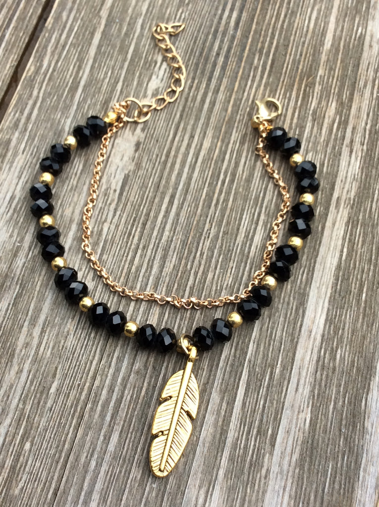 Black & Gold Chain Feather Bracelet – MAC Jewelry