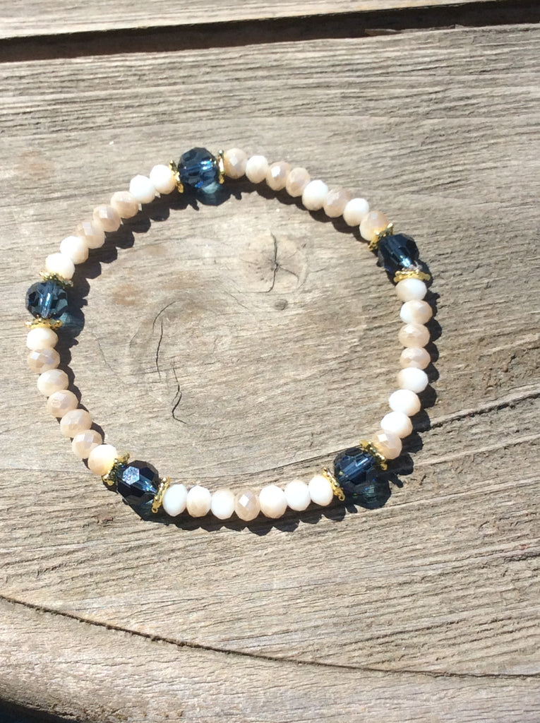 Navy Blue With Tan/ White Crystal Stretch Bracelet – MAC Jewelry