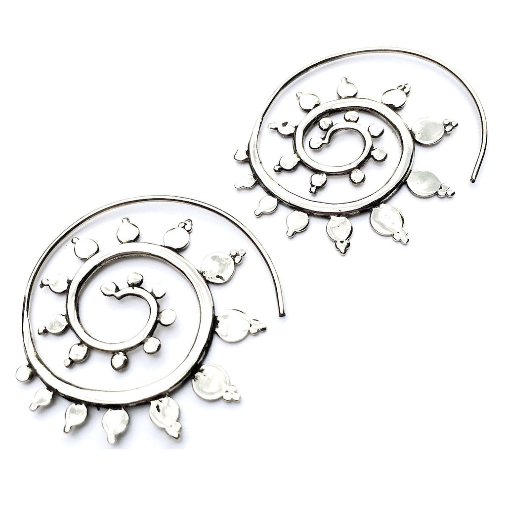 Spiral Crop Circle silver earrings - Heart Mala