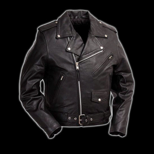 First Mfg Black Leather Motorcycle Jacket FMM200-BMP | Vixens and Angels
