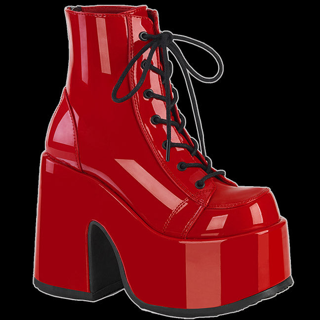 red patent leather platform heels