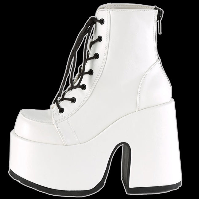 Demonia White Faux Leather Platform Heel Boot Camel 203 Vixens And Angels