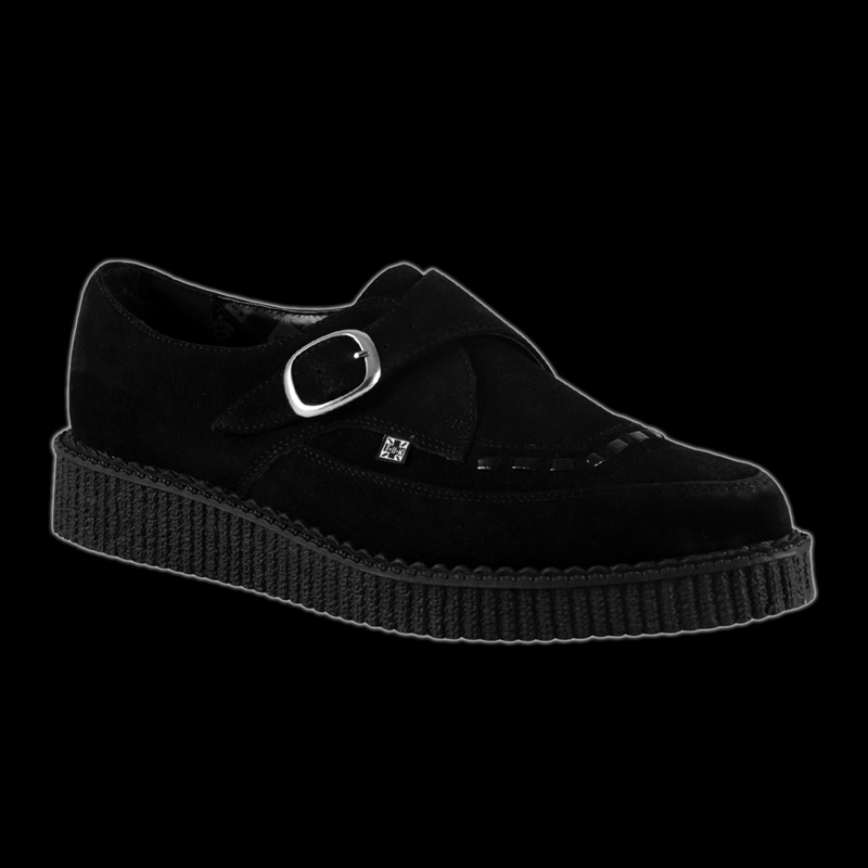 Black Suede Buckle Pointed Creeper Shoe 