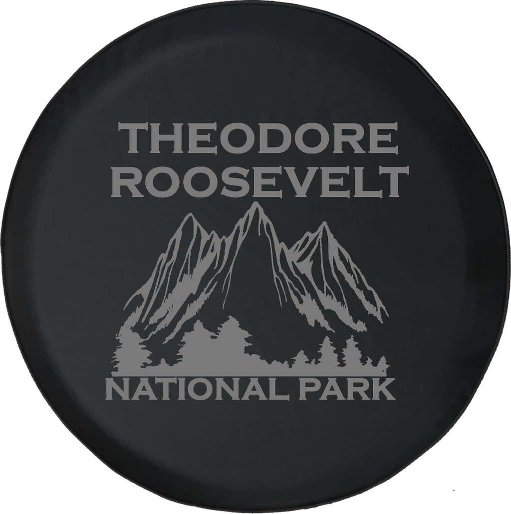 Jeep Liberty Tire Cover With Theodore Roosevelt National Park (Liberty 02-12) Grey Ink