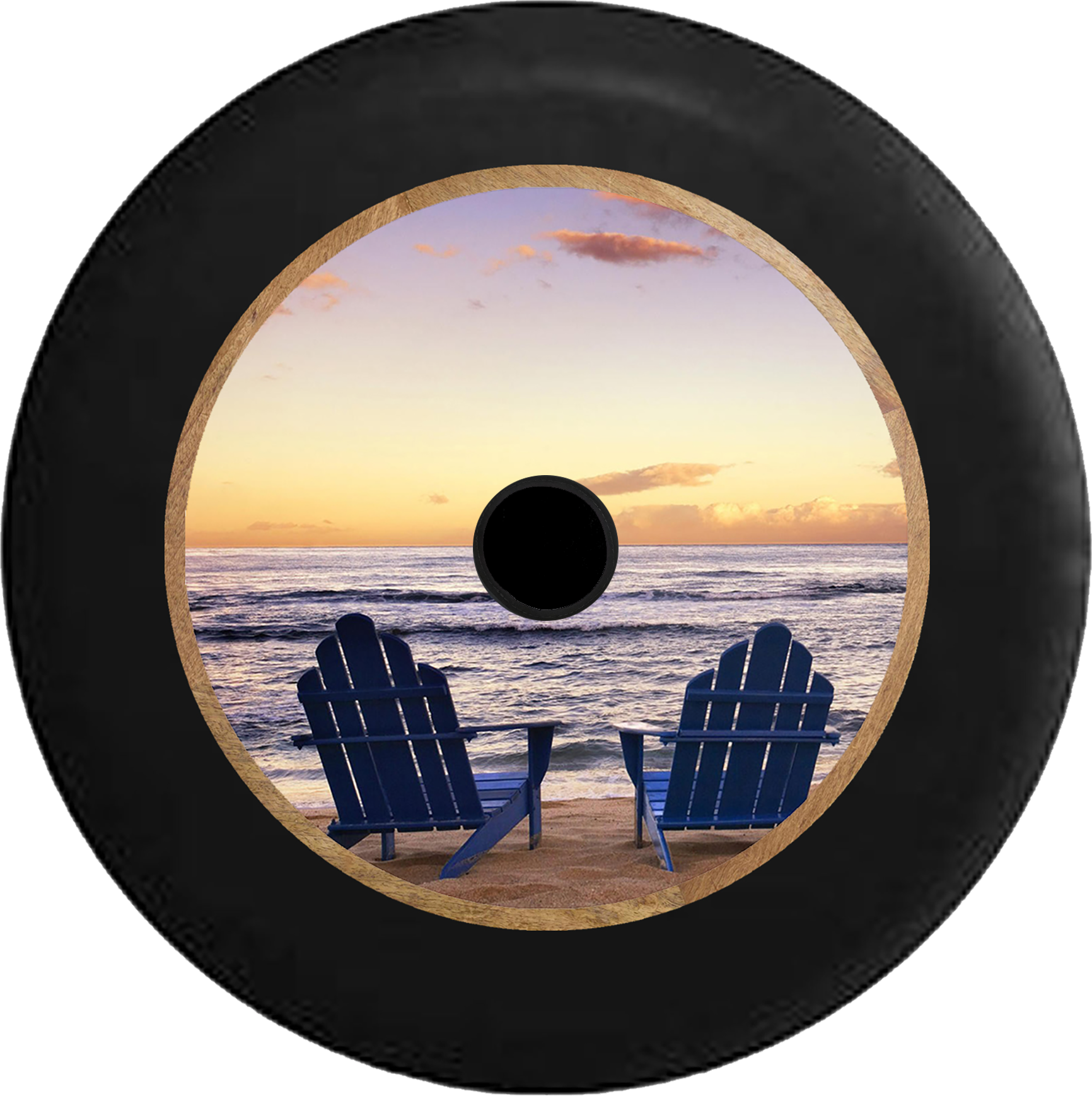 Tire Cover PRO | Jeep Wrangler JL Backup Camera Blue Beach Chairs  Overlooking Sunset Lake Jeep Camper Spare Tire Cover BLACK-CUSTOM  SIZE/COLOR/INK- R179 – TireCoverPro