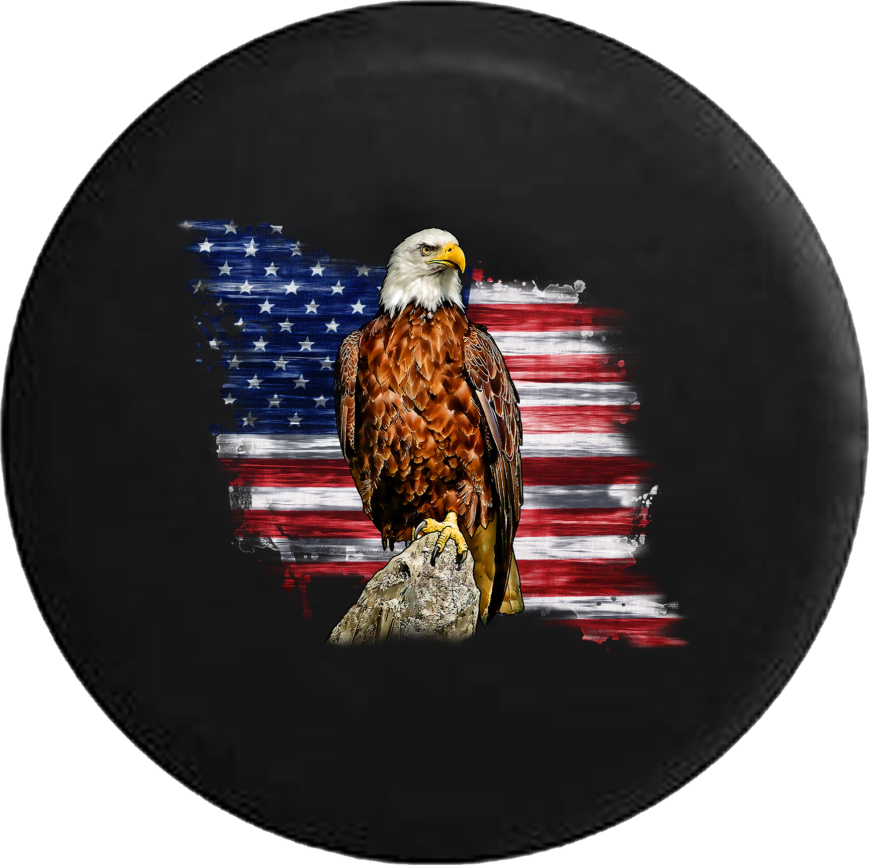 Rustic Vintage American Flag Bald Eagle Pearched On Stone Jeep Camper Spare Tire Cover Custom Size V301