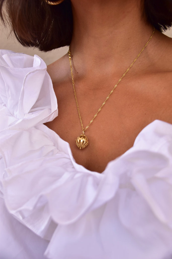 Mountain & Moon With a Twist Musk Ball necklace gold chain party 