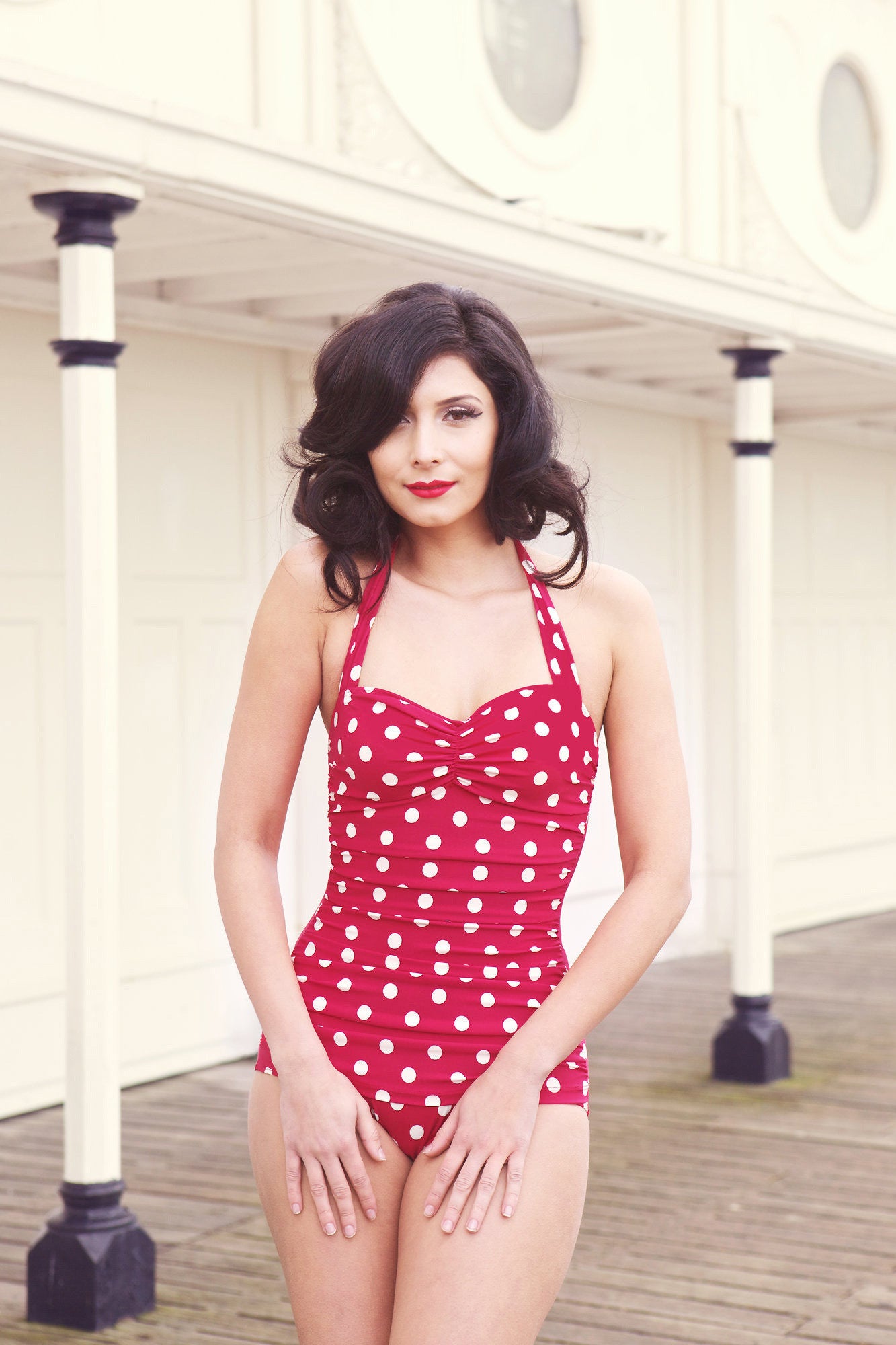 red white polka dot bathing suit