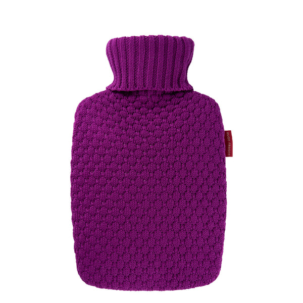1.8 Litre Classic Plant Based Hot Water Bottle with Raspberry Knit Organic Cotton Cover
