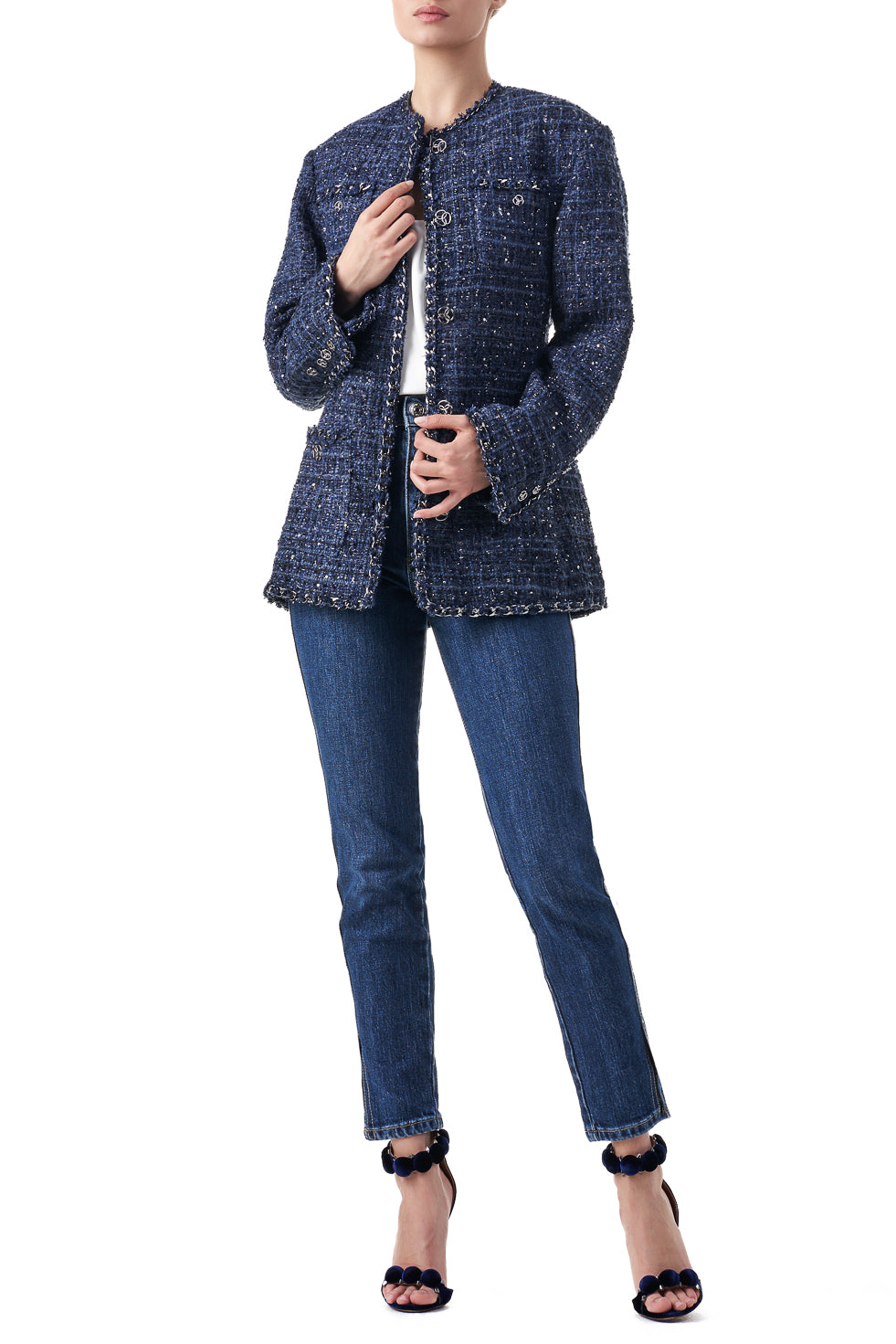 Tamara Blue Chain embellished structured longline blazer – Other Theory