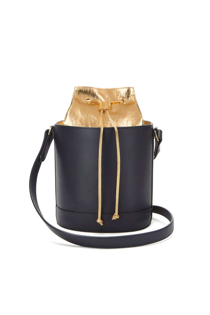 navy and gold bag