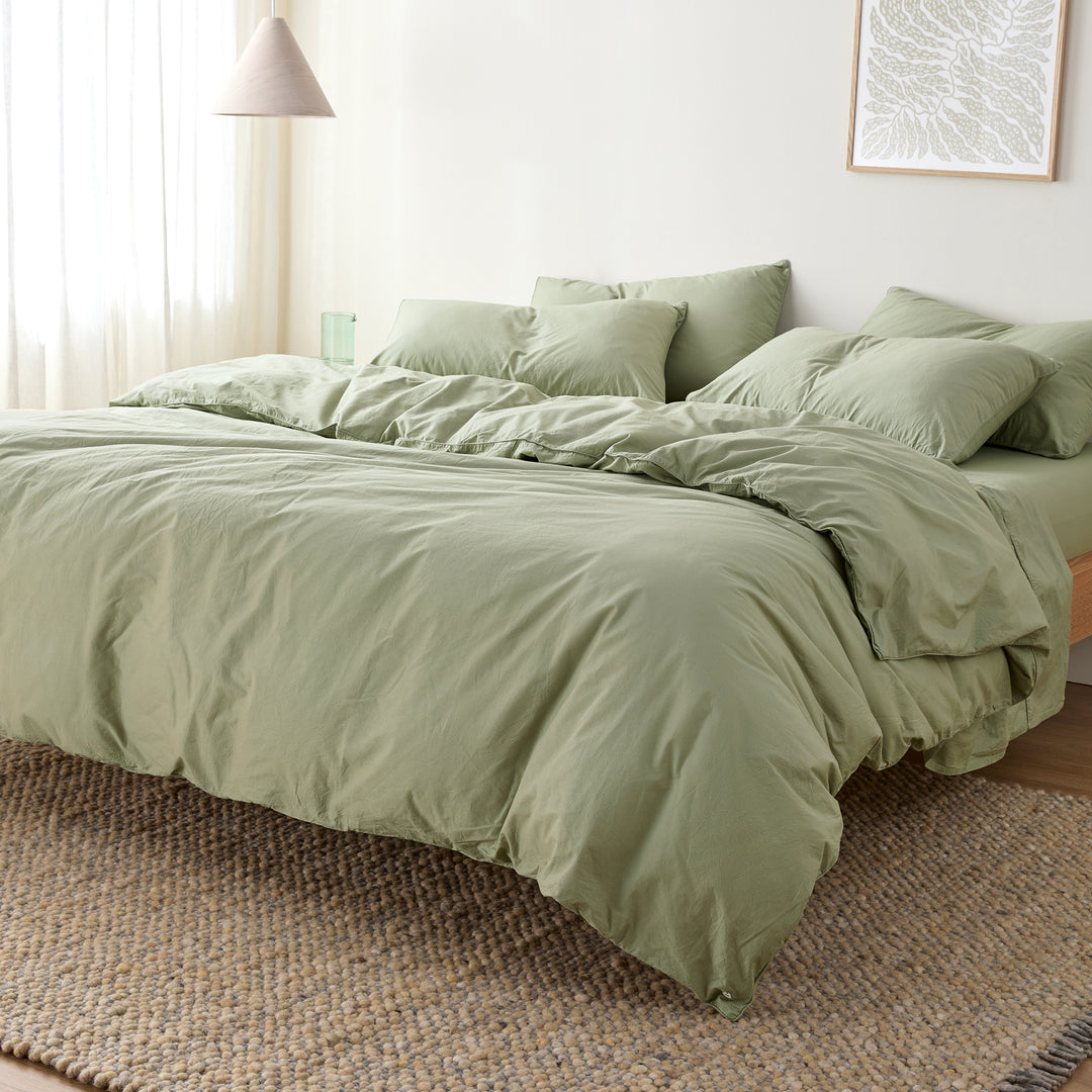 Leo Washed Cotton - Sage Quilt Cover | Sheet Society