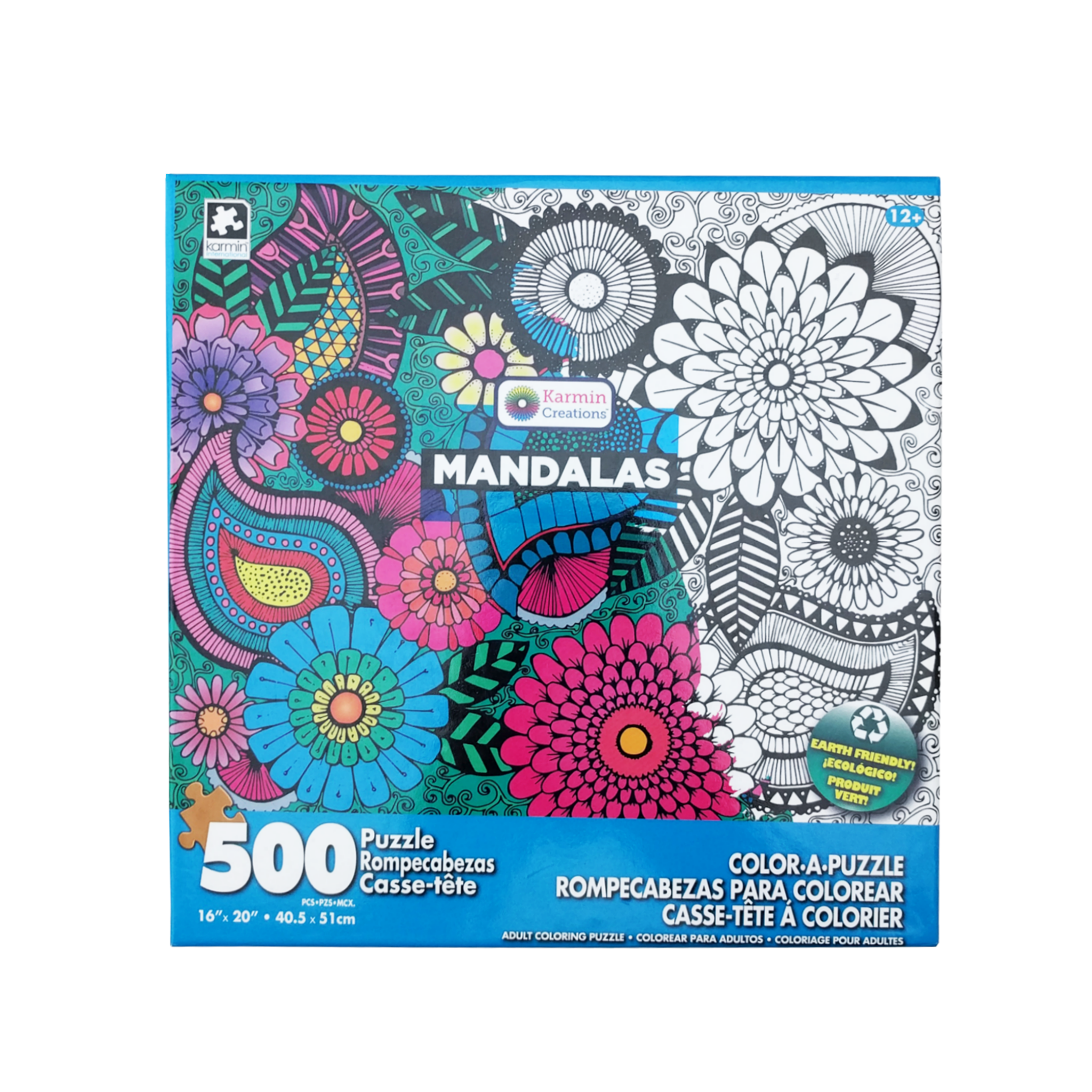 Karmin International · Color a Puzzle Light Blue Kaleidoscope Design 500 Piece