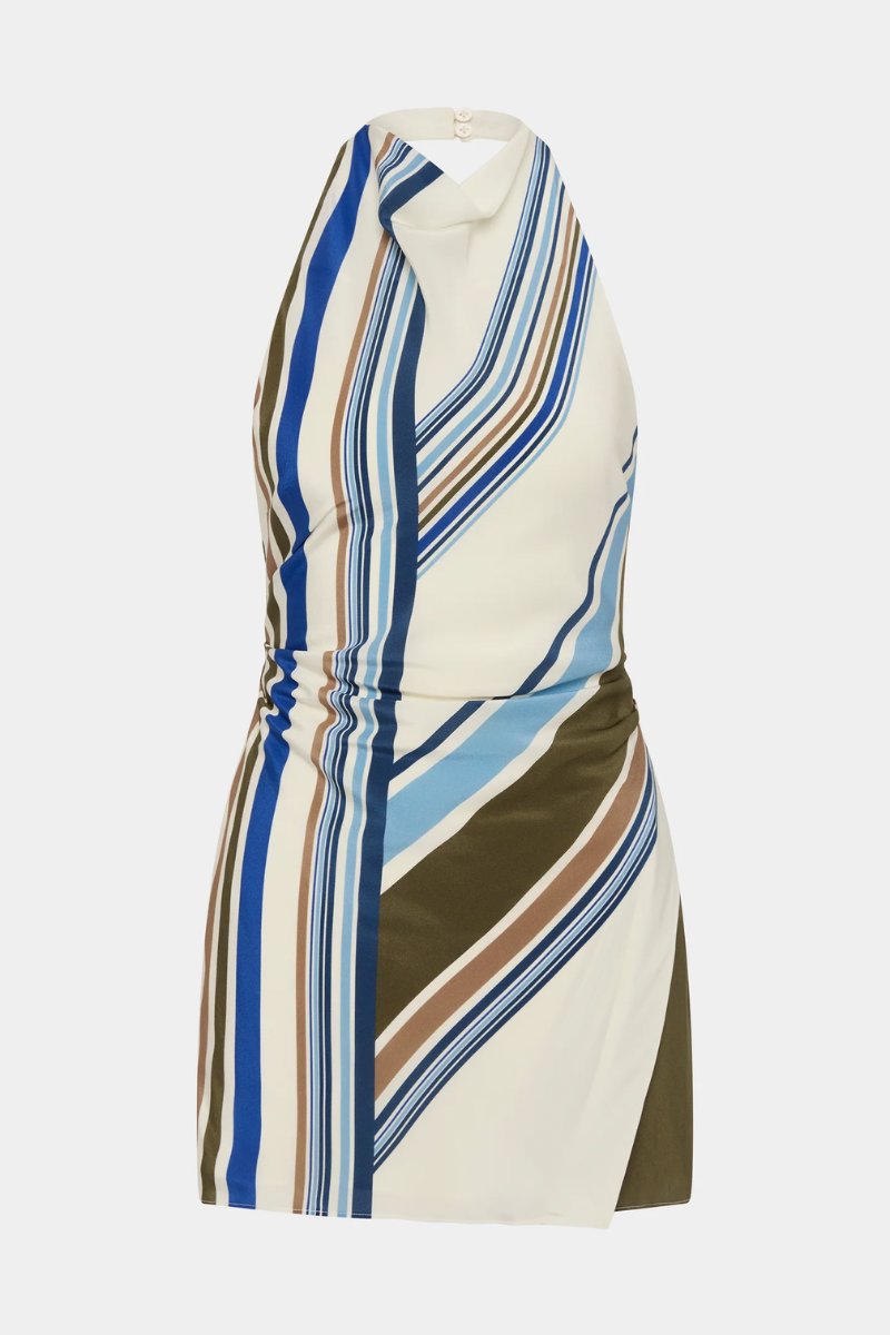 THISTLE HALTER MINI DRESS-BLUE BAIADERA