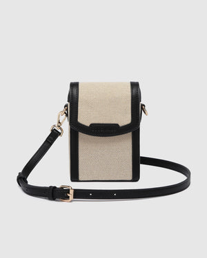 Yoko Canvas Phone Bag in Black Natural - Green Roost