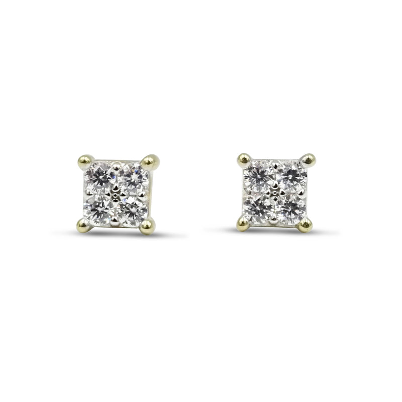 9ct Yellow Gold Square Cluster Cubic Zirconia Stud Earrings