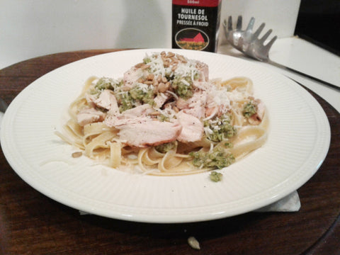 Garlic Scape Pesto Chicken Fettuccine 