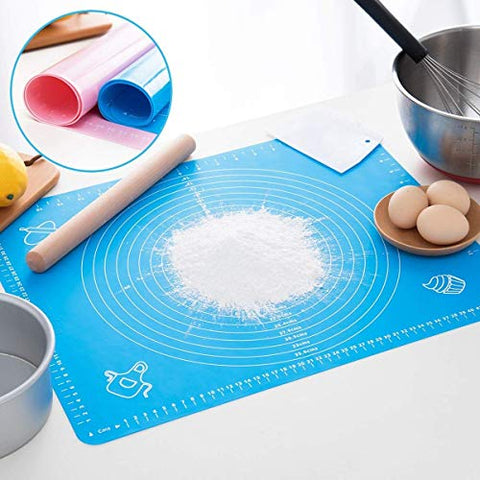 JANYA Alfombrilla de Silicona para Fondant o Bandeja para Hornear de Silicona Grande con Medidas Elásticas para Cocina Roti Chapati Cake Pad Cocinar Masa Atta Amasar (48x38cm, Multicolor)