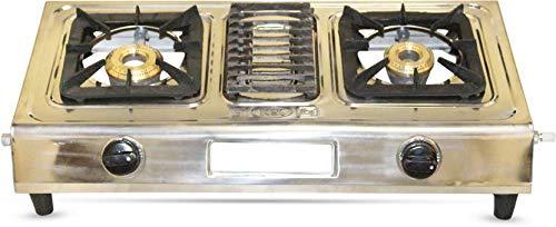 Akshat Stainless Steel 2 Burners Gas Stove Large Silver