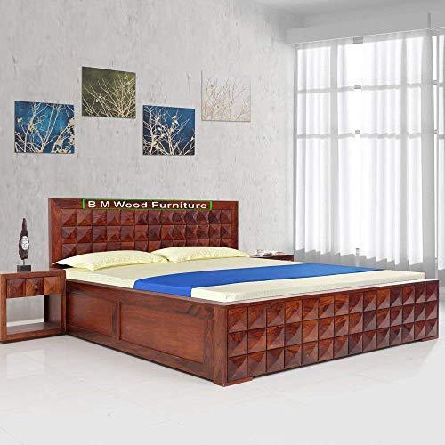 Bm Wood Furniture Sheesham Wood King Size Wooden Storage Bed