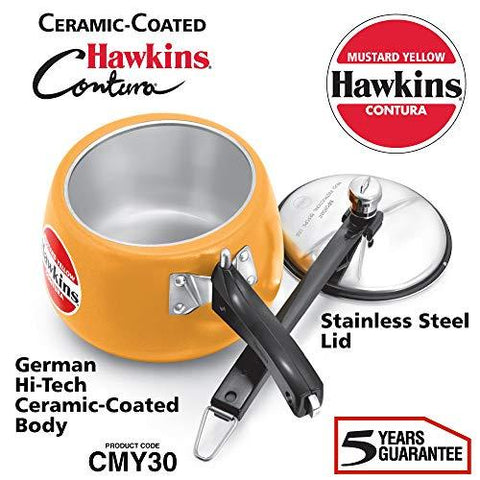 Hawkins Contura Ceramic Coated Pressure Cooker 3 Litres Mustard