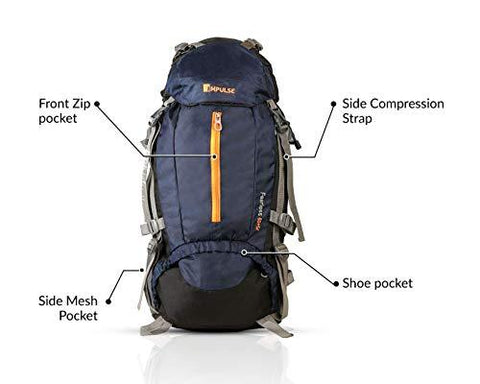 impulse 65 ltrs blue trekking backpack