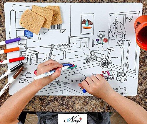 Negi 50 X 50cm Washable Colouring Mat With Colour Pens Kids