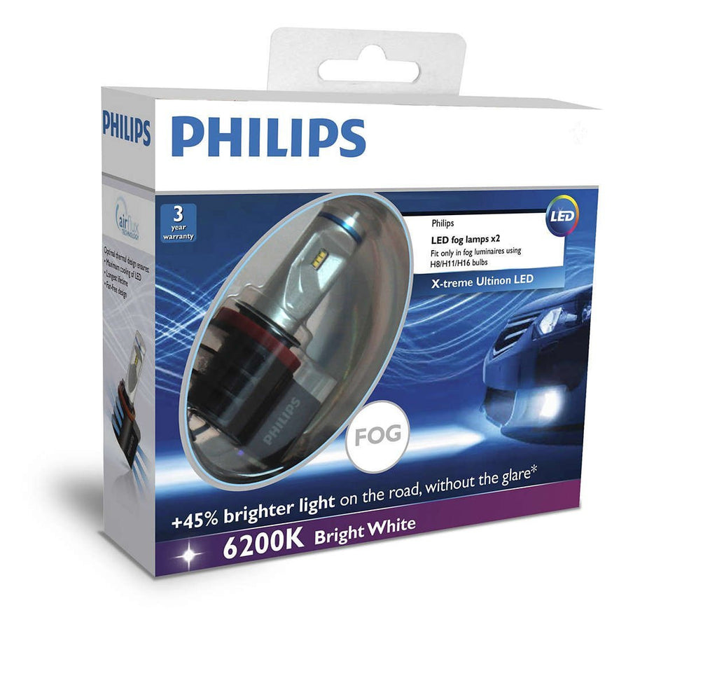PHILIPS H8/H11/H16 X-treme Ultinon LED Fog Lamp (Set of 2)-Bulbs .