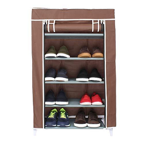 Sattva Premium Foldable Shoe Cabinet Shoe Rack 5 Shelves Brown With Helmet Don