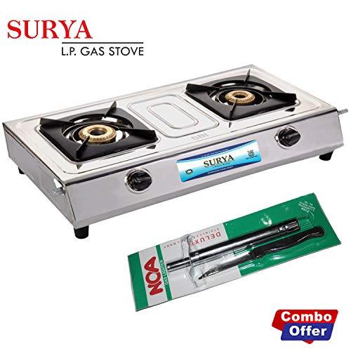 Surya L P G Stainless Steel 2 Burner Cooktop Gas Stove With Noa