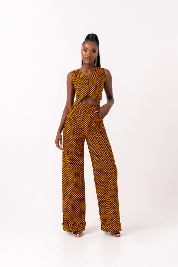 Rhema African Print Crop Top and Pant Set (Two-Piece)