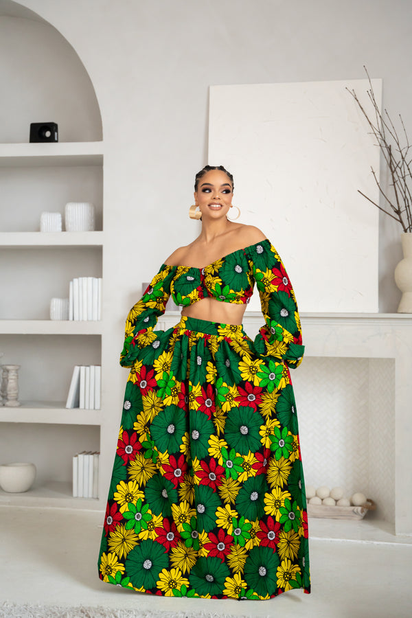 Bulk-buy Wholesale Fashion African Clothing Sexy Kente off Shoulder Long  Sleeve Crop Top and Split Maxi Skirt Women′s Two Piece Set price comparison