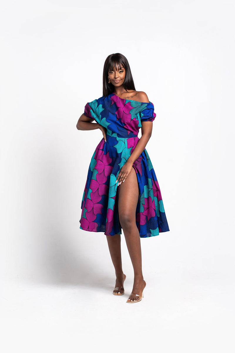 Zuri African Print Off Shoulder Midi Dress Ofuure