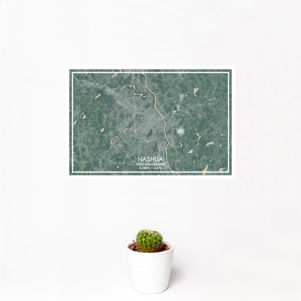 12x18 Nashua New Hampshire Map Print Landscape Orientation in Afternoon Style With Small Cactus Plant in White Planter