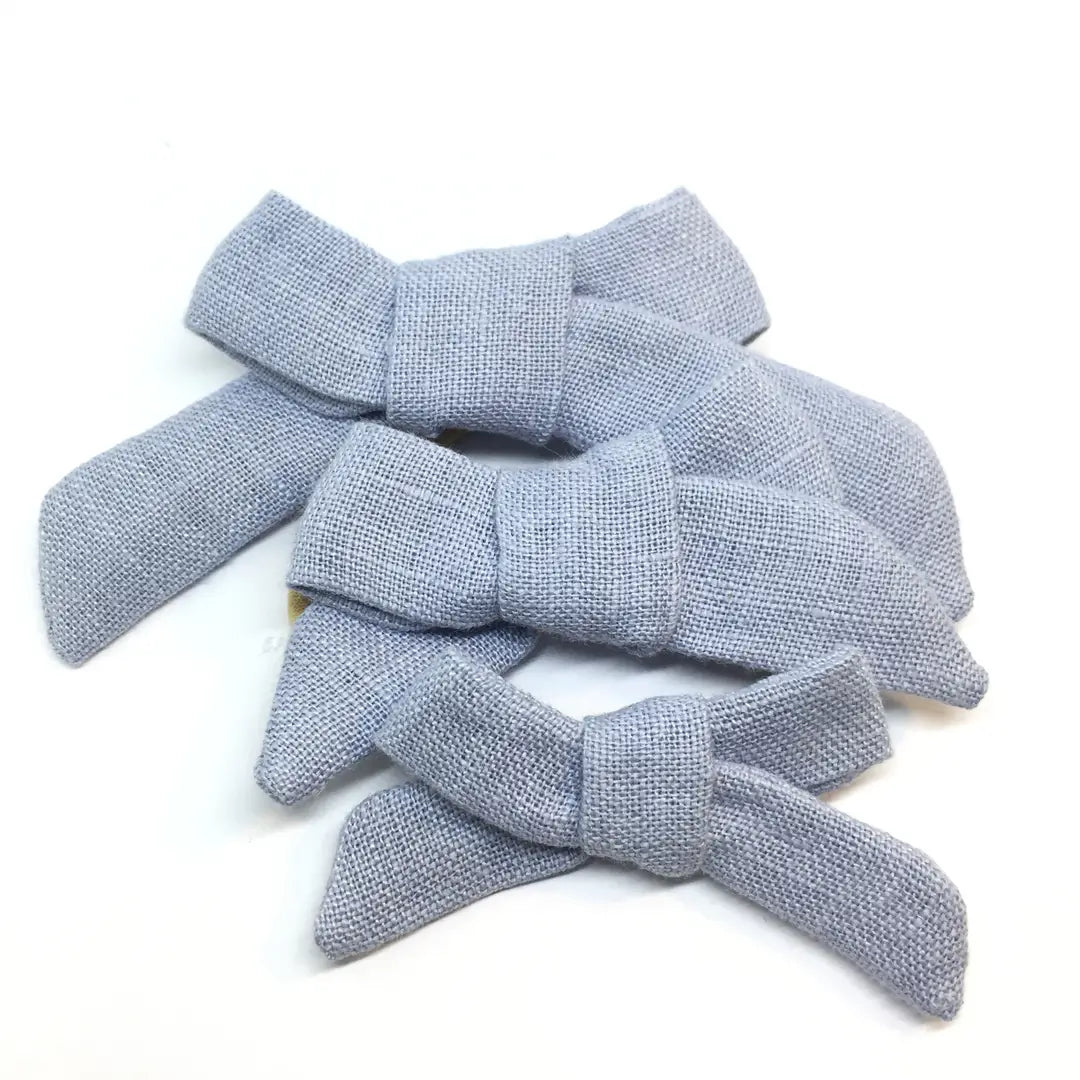 Blue Organic Linen Chunky Hair Bow