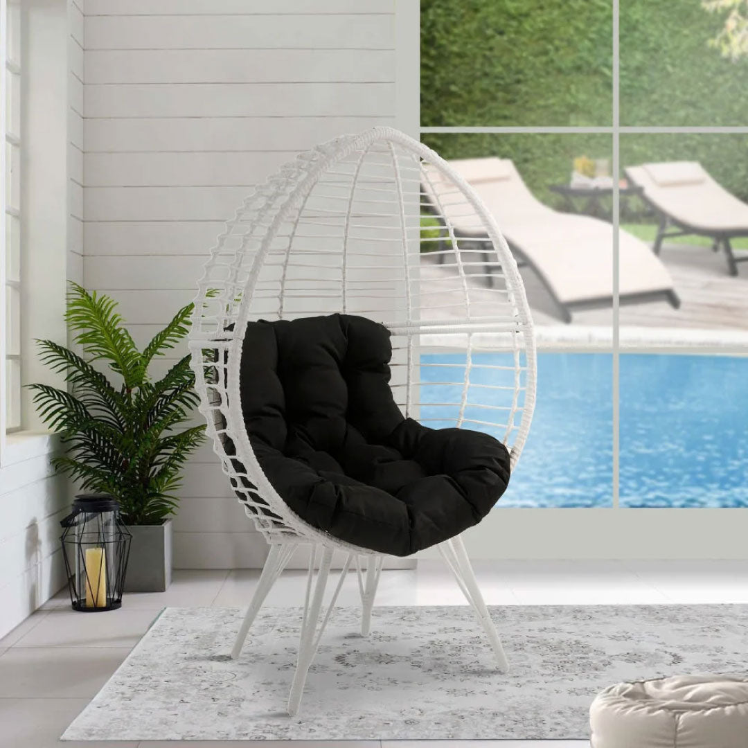 Wicker Patio Lounge Chair with Angled Metal Legs