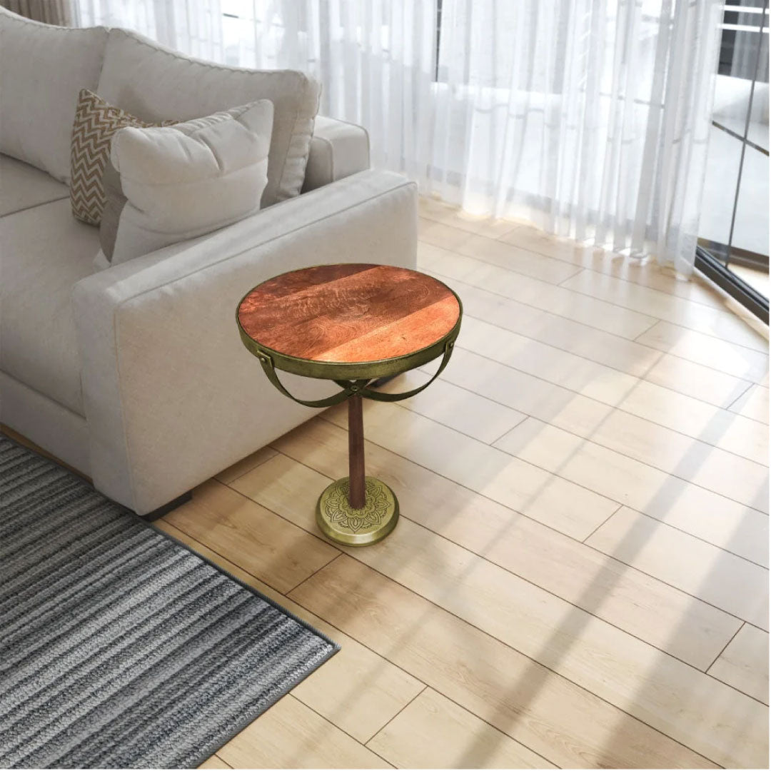 13 Inch Drink End Table, Etched Design