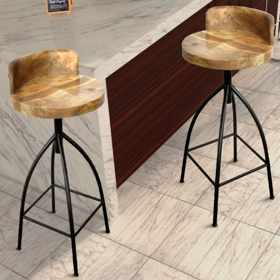 32 Inch Mango Wood Swivel Barstool