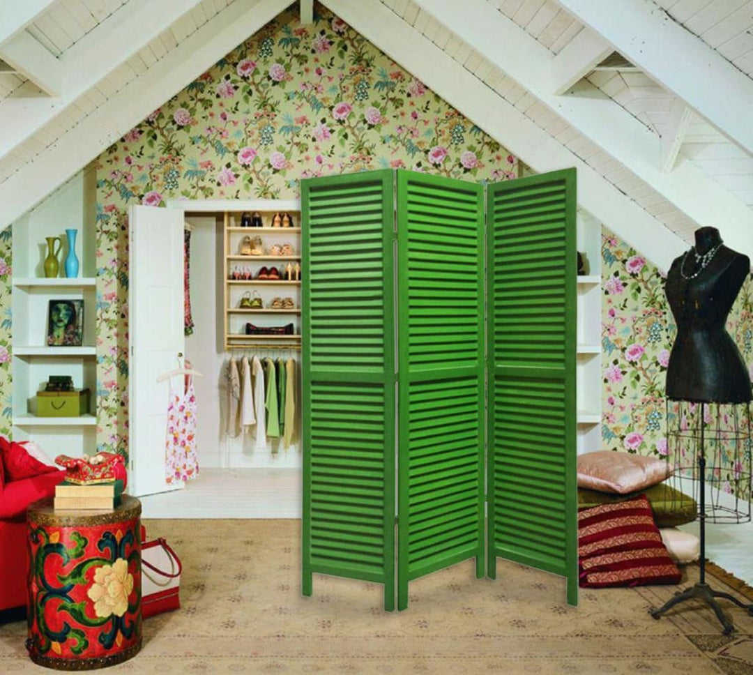 3 Panel Foldable Wooden Shutter Screen with Straight Legs