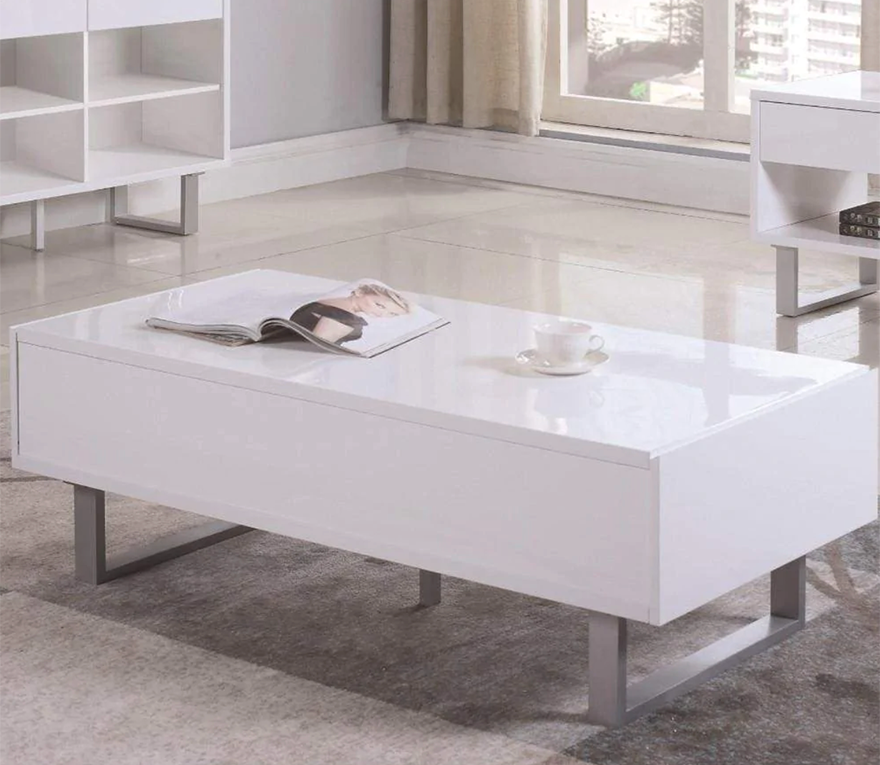 Contemporary Storage Coffee Table With Metallic Base