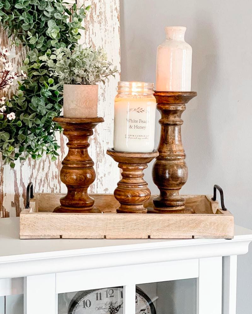 Pillar Shaped Wooden Candle Holder