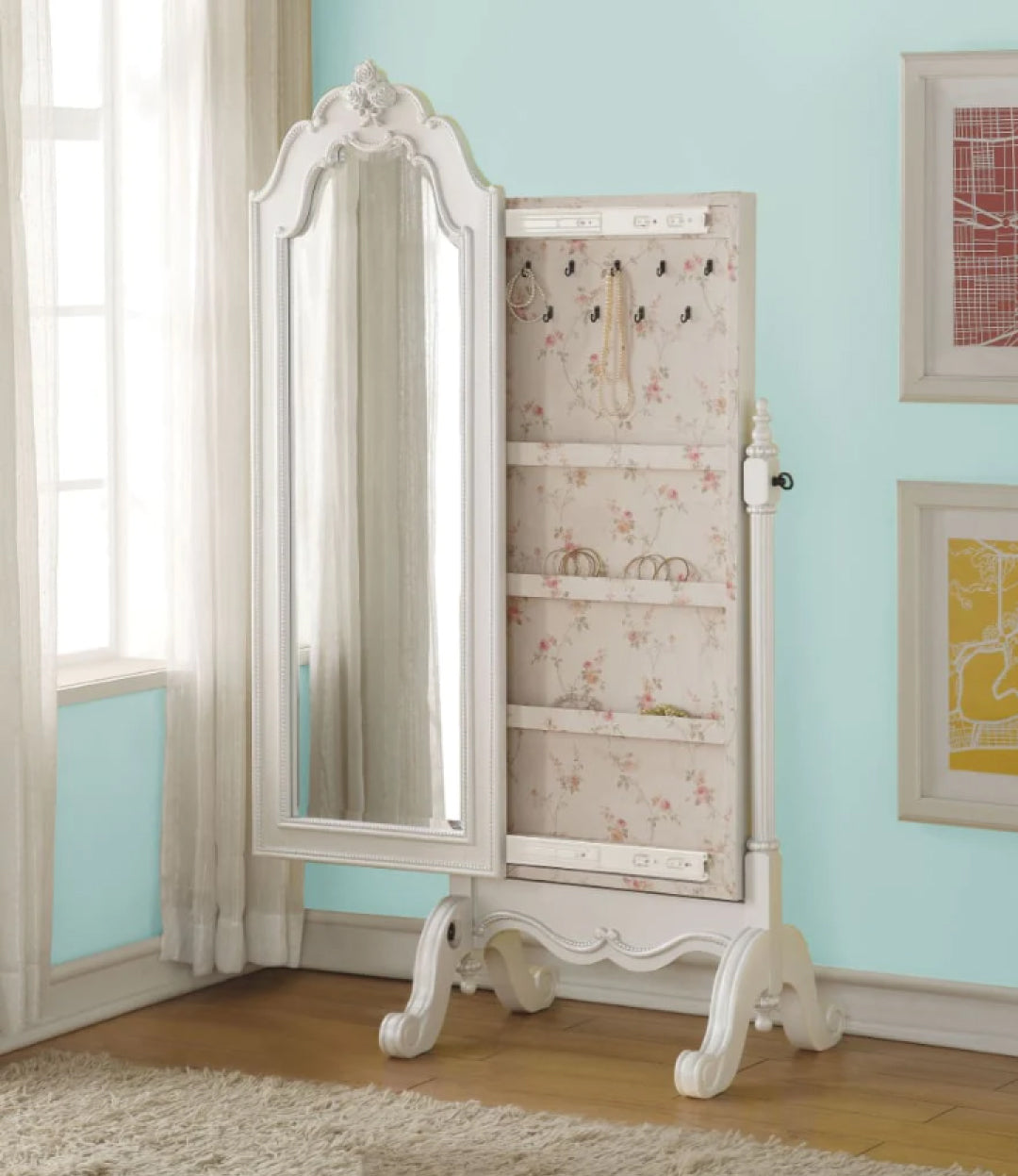 65 inch Mirrored Wooden Jewelry Armoire