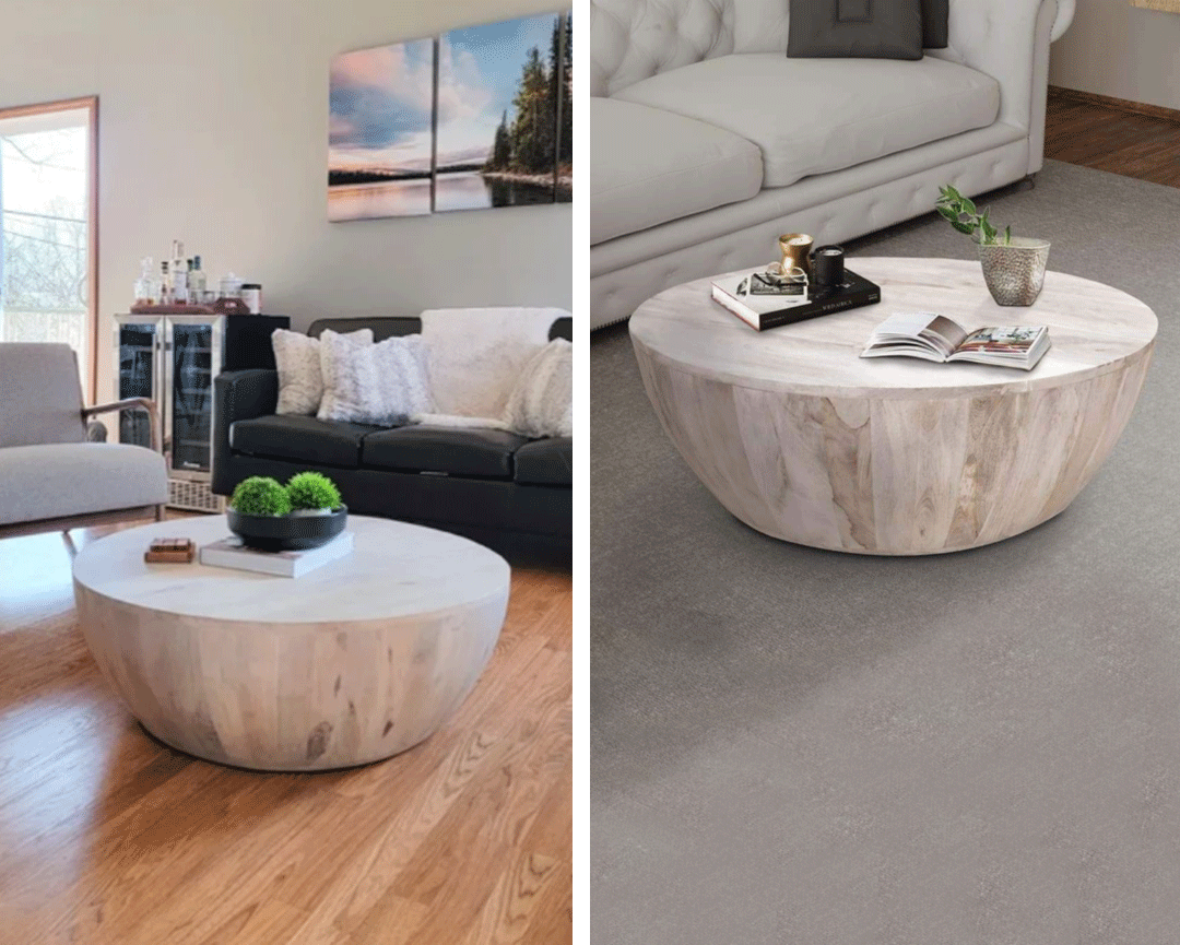 Distressed Mango Wood Coffee Table in Round Shape