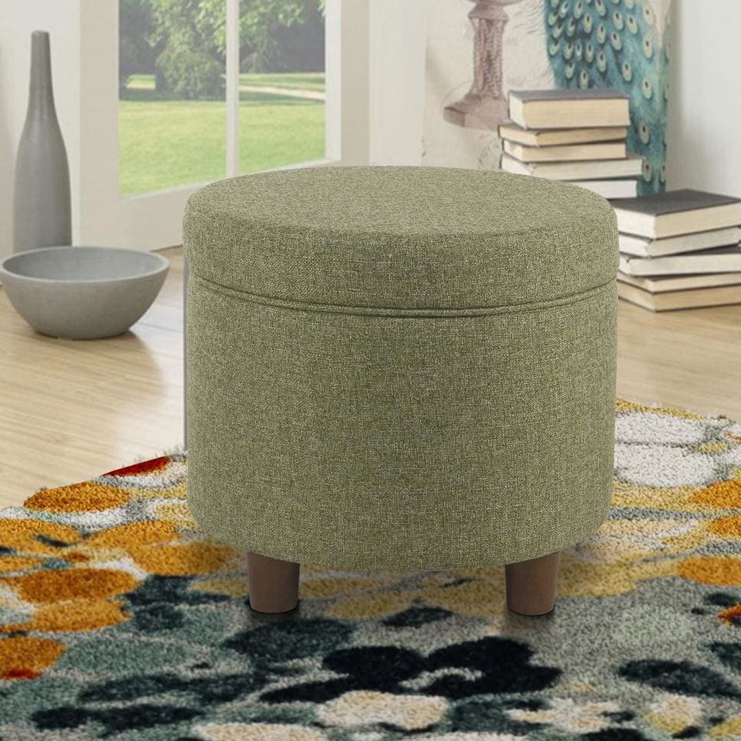 Fabric Upholstered Round Wooden Ottoman