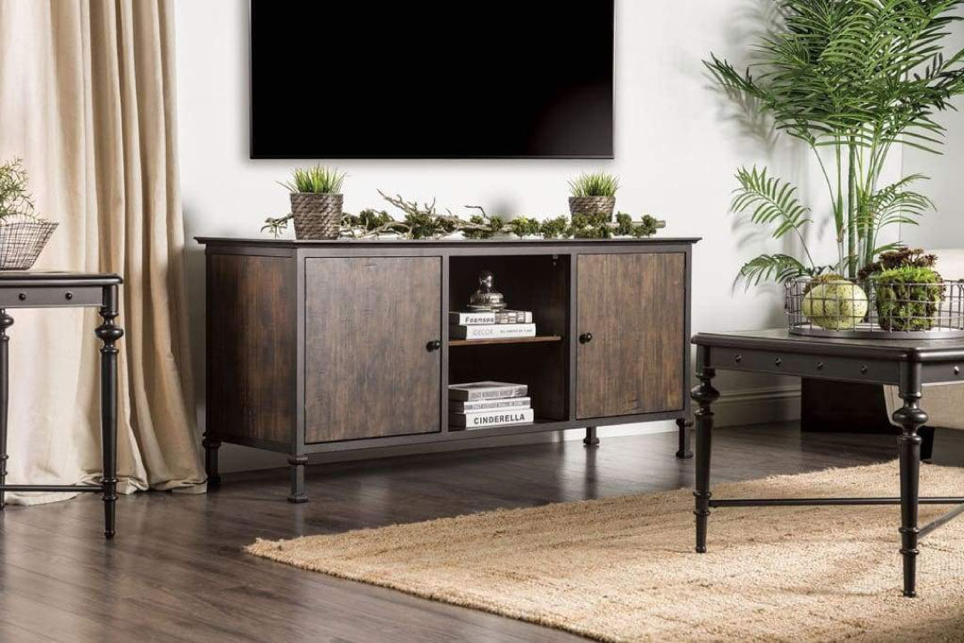 Wooden And Metal Frame TV Stand